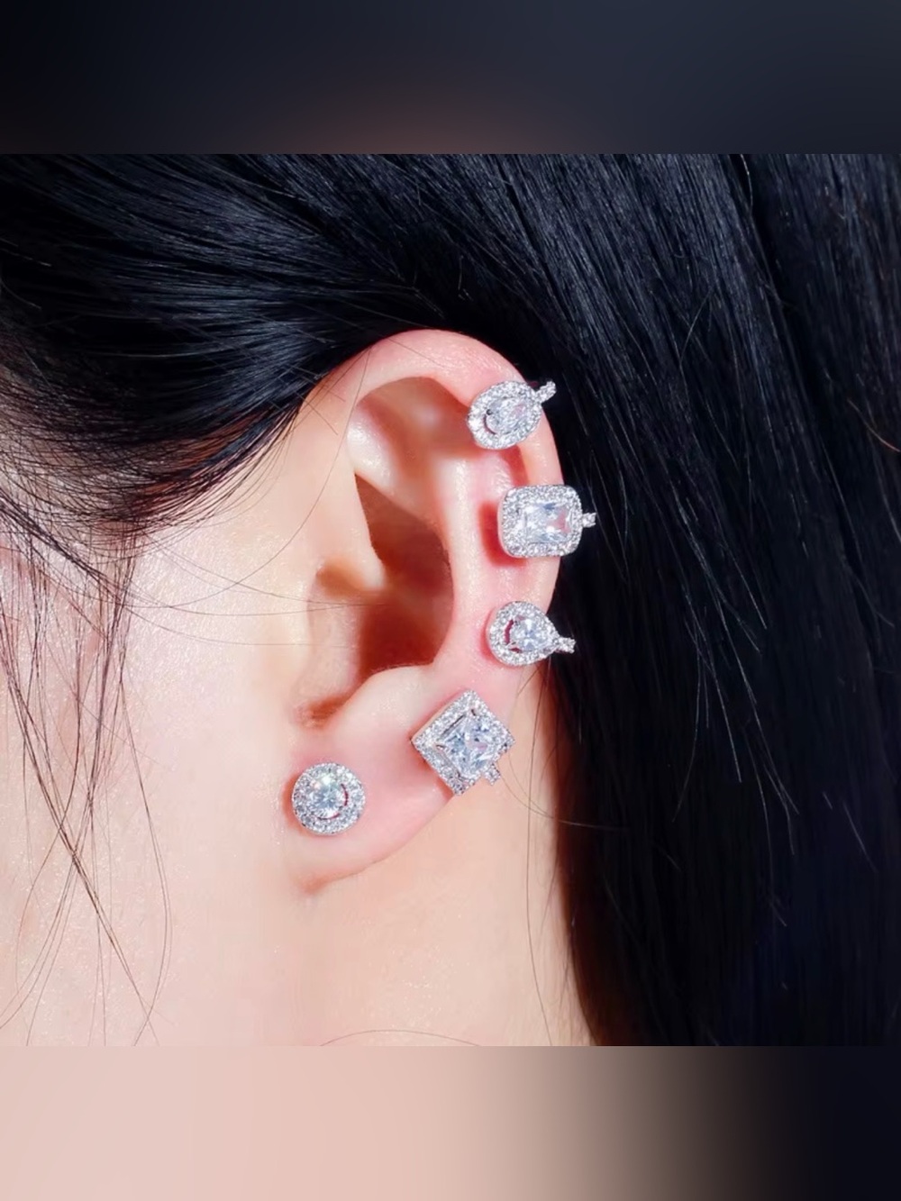 Sterling Silver CZ Ear Jacket & Stud Set - White Cubic Zirconia